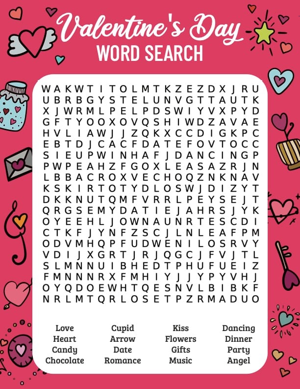 Valentine's Day word search printable