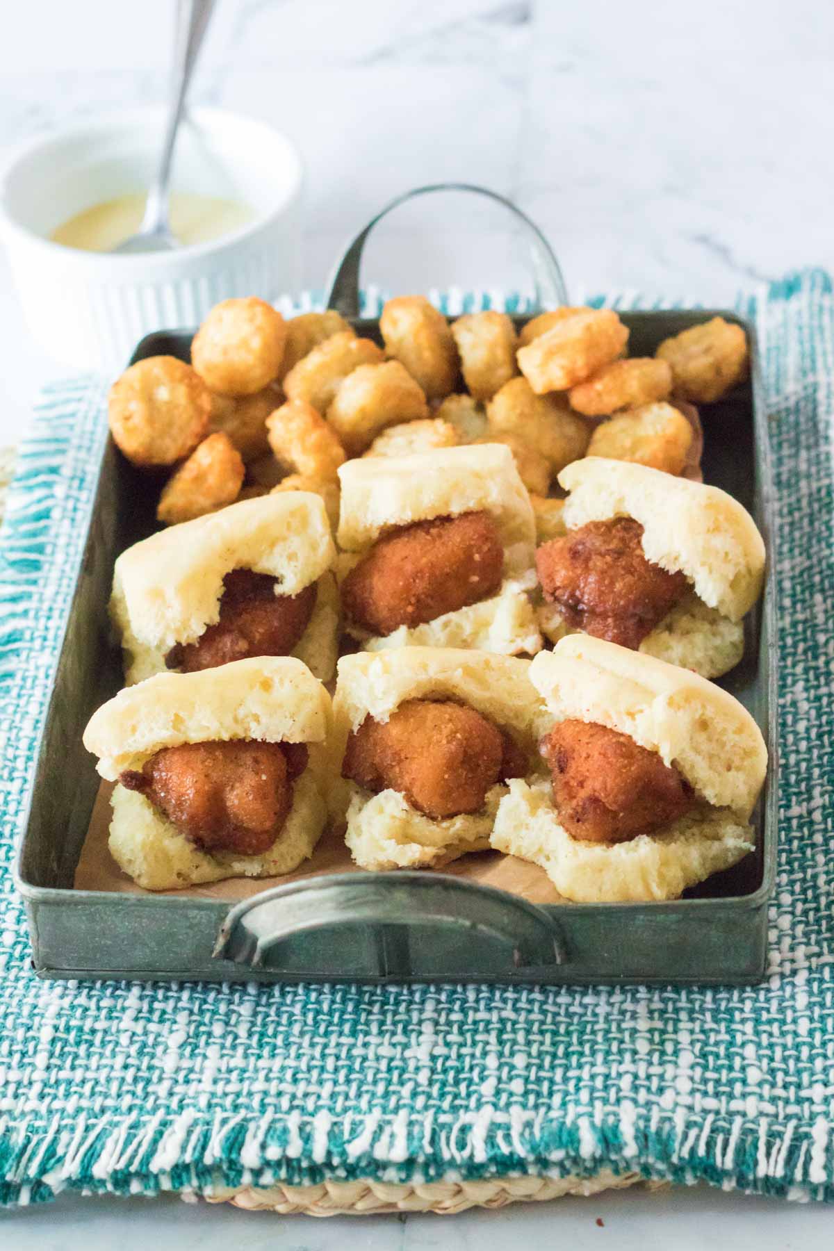 pan full of copycat chick fil a chicken minis