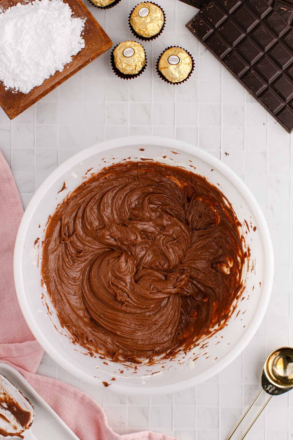 chocolate mousse mixture in a white bowl