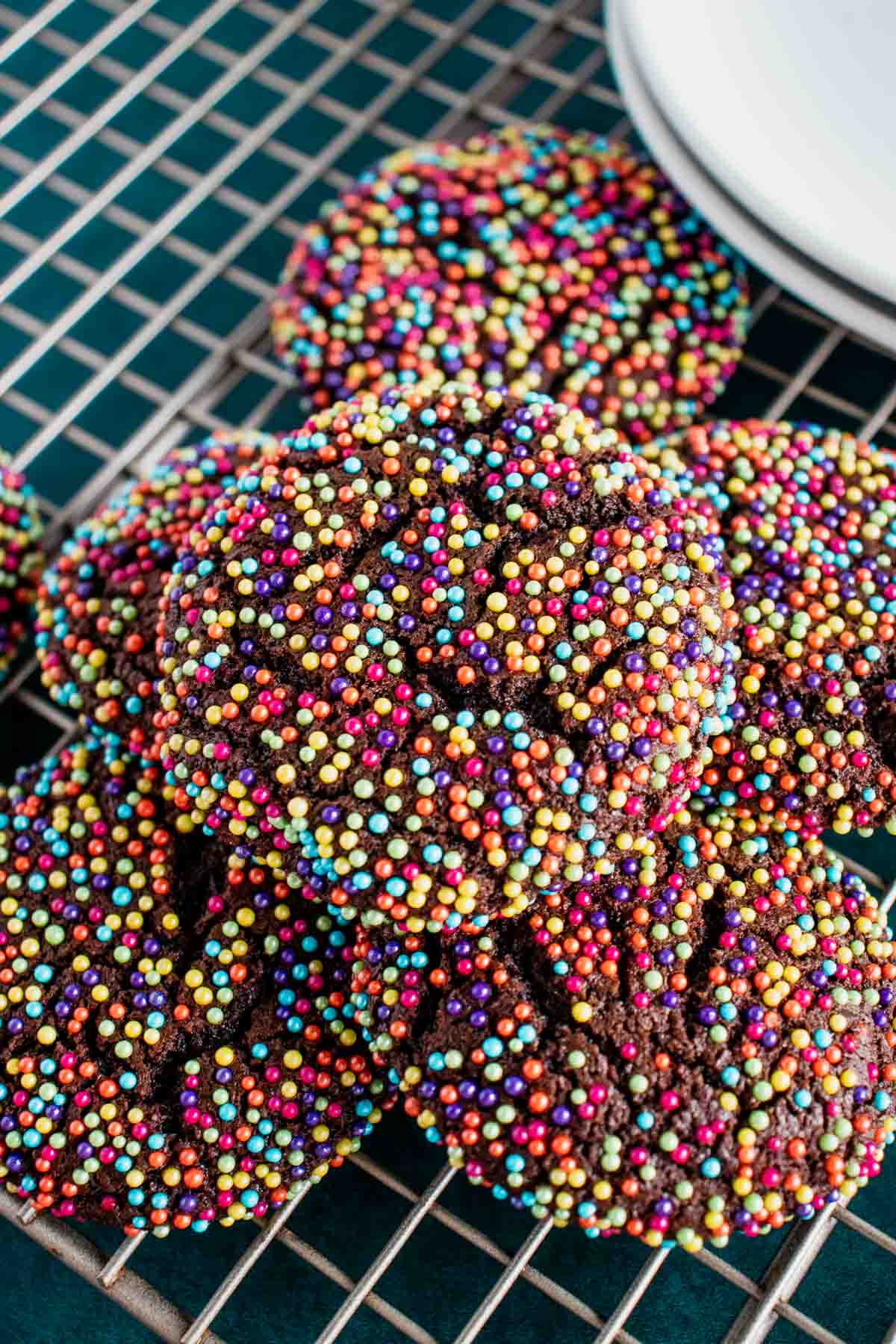 Pile of chocolate sprinkle cookies