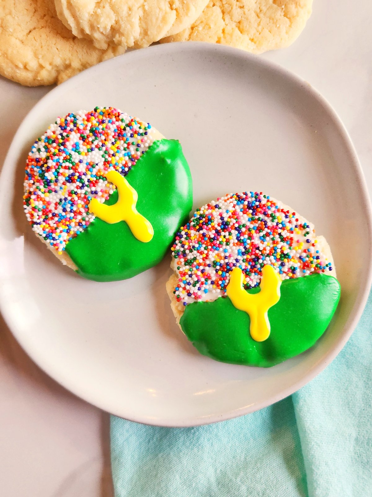 circle plate with football cookies on top