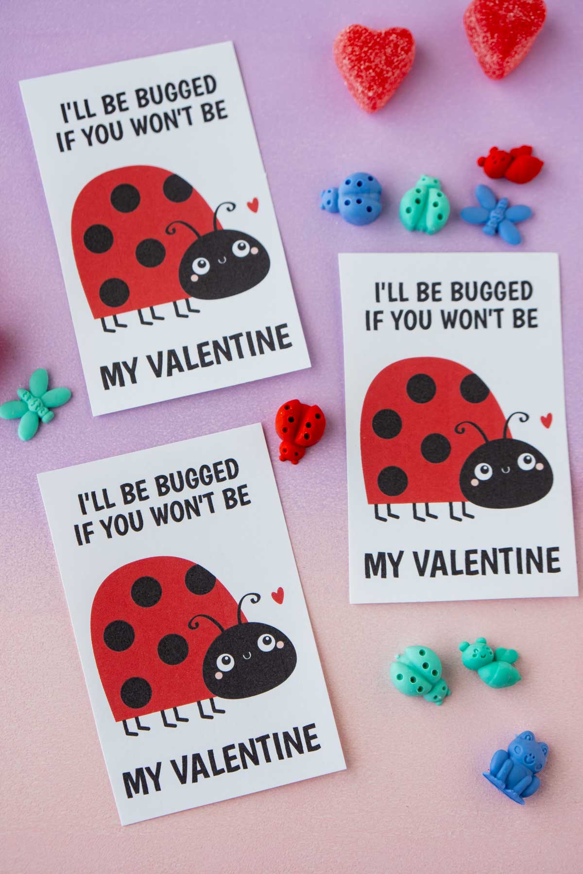 love bug valentine cards with erasers