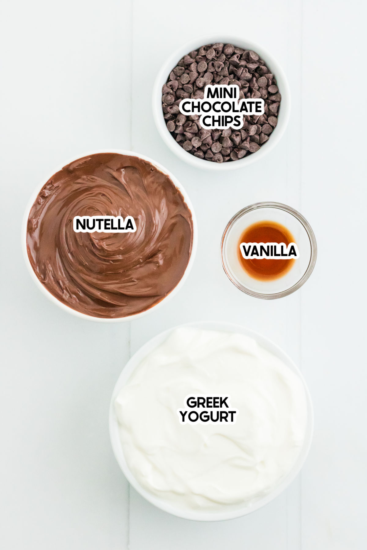 ingredients in a nutella dip with labels