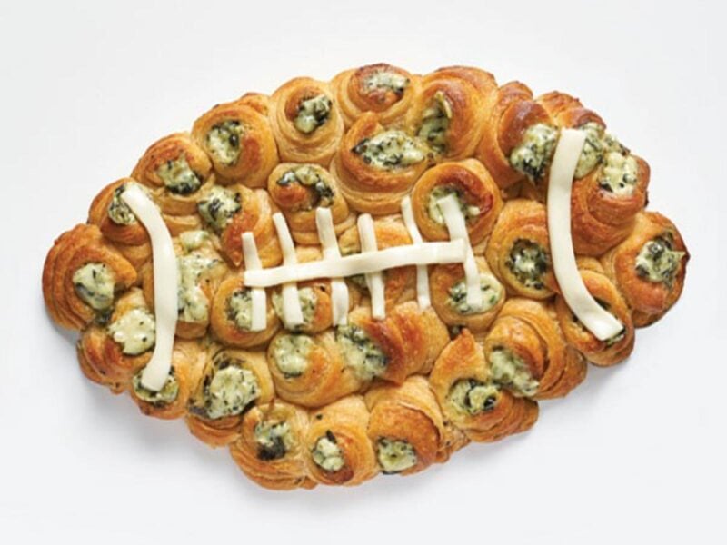 pull apart spinach rolls in football shape