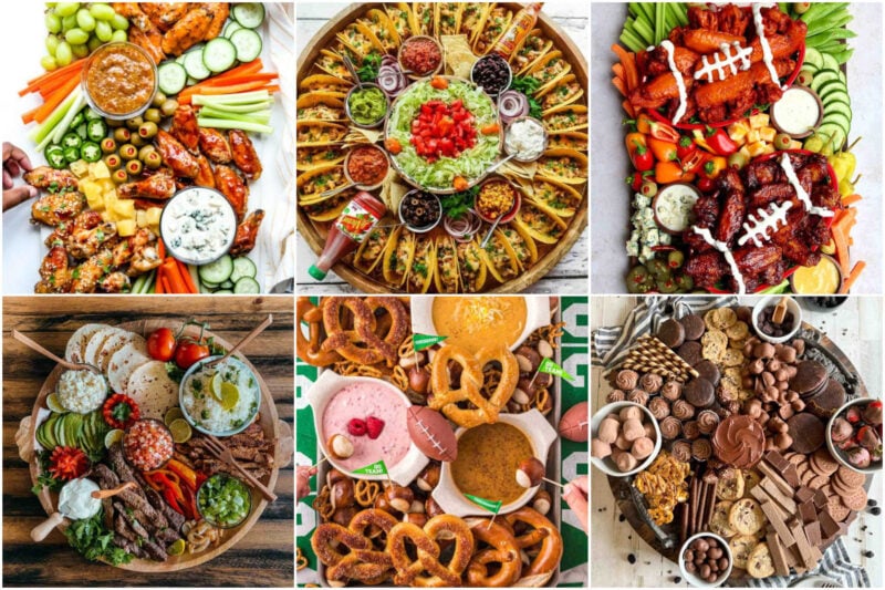 collage of 6 images with different charcuterie board ideas