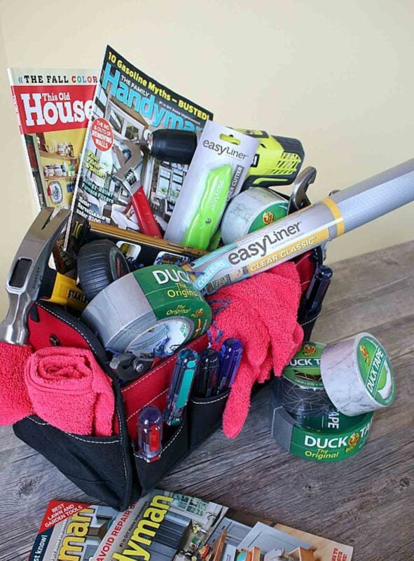 tool bag with variety of handy man essentials