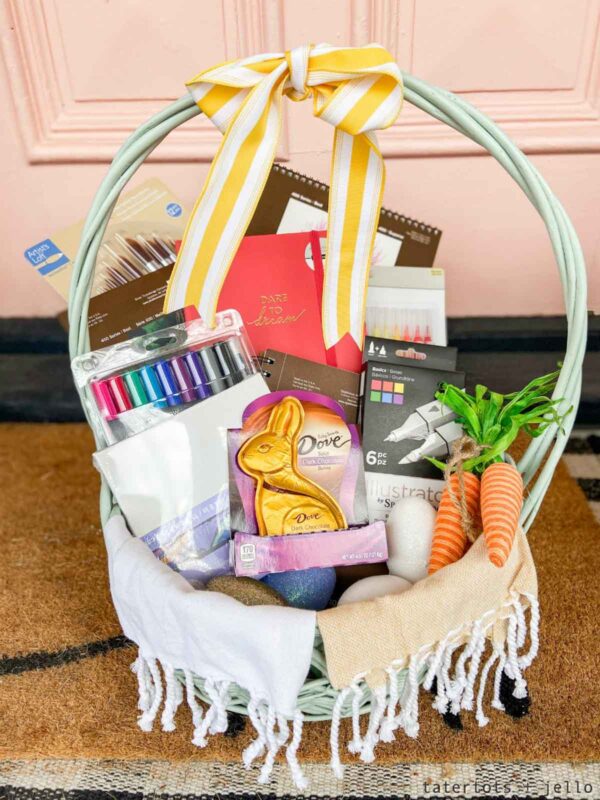 easter basket with art supplies