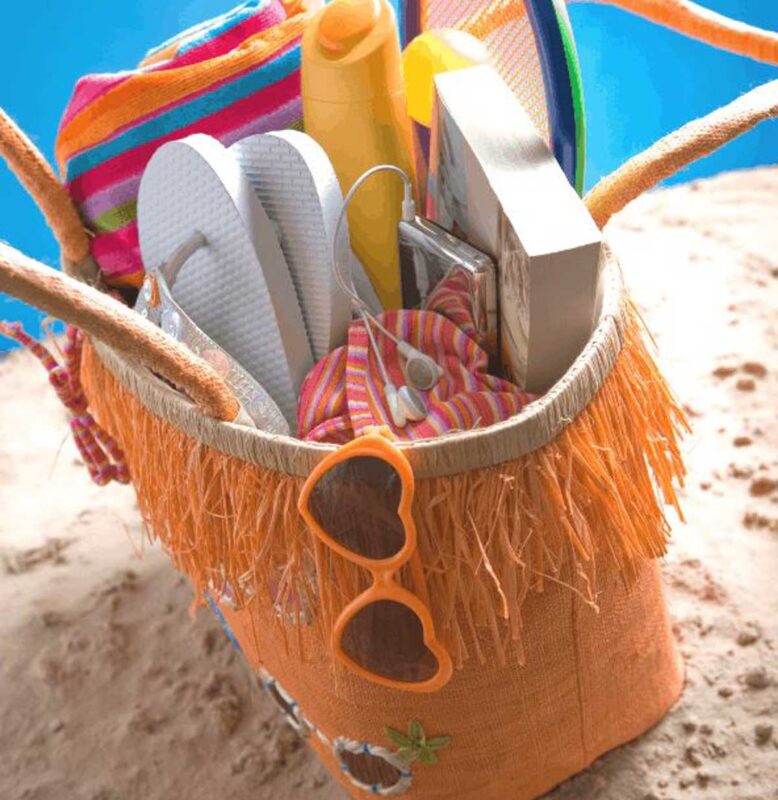beach bag with beach supplies
