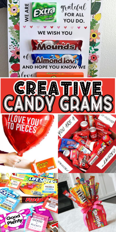 collage of images of candy gram ideas