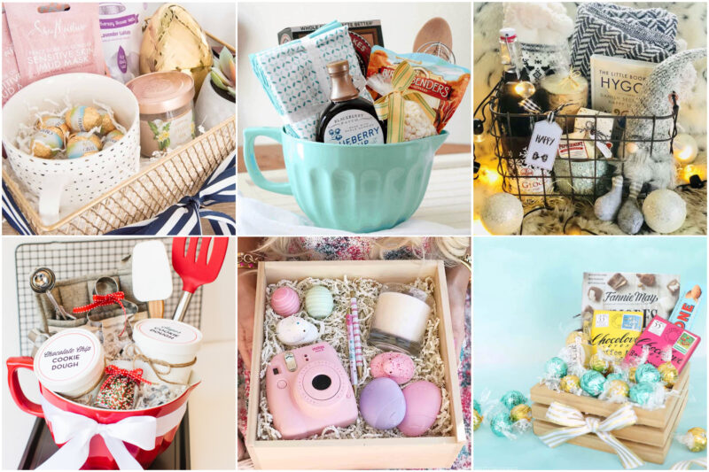 collage of adults easter basket ideas