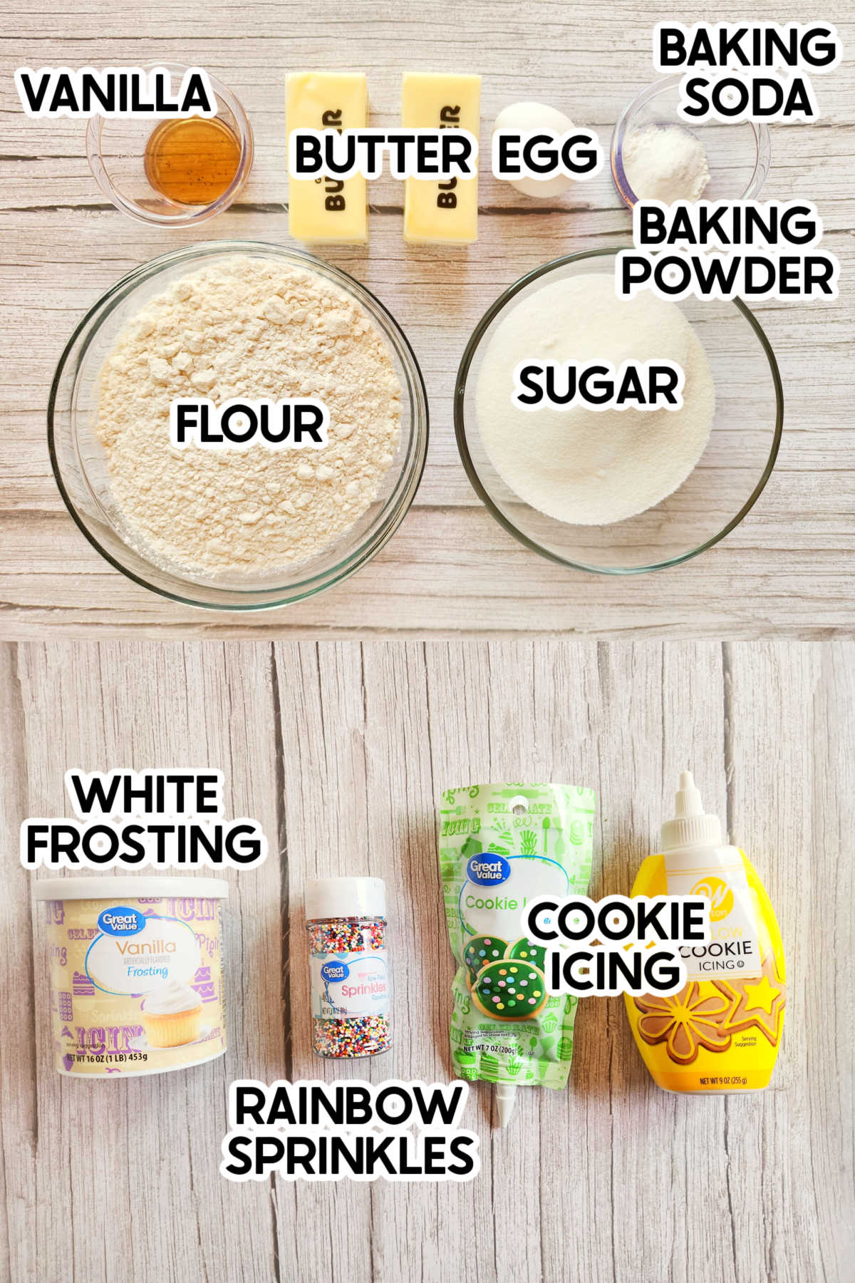 ingredients to make football cookies with labels