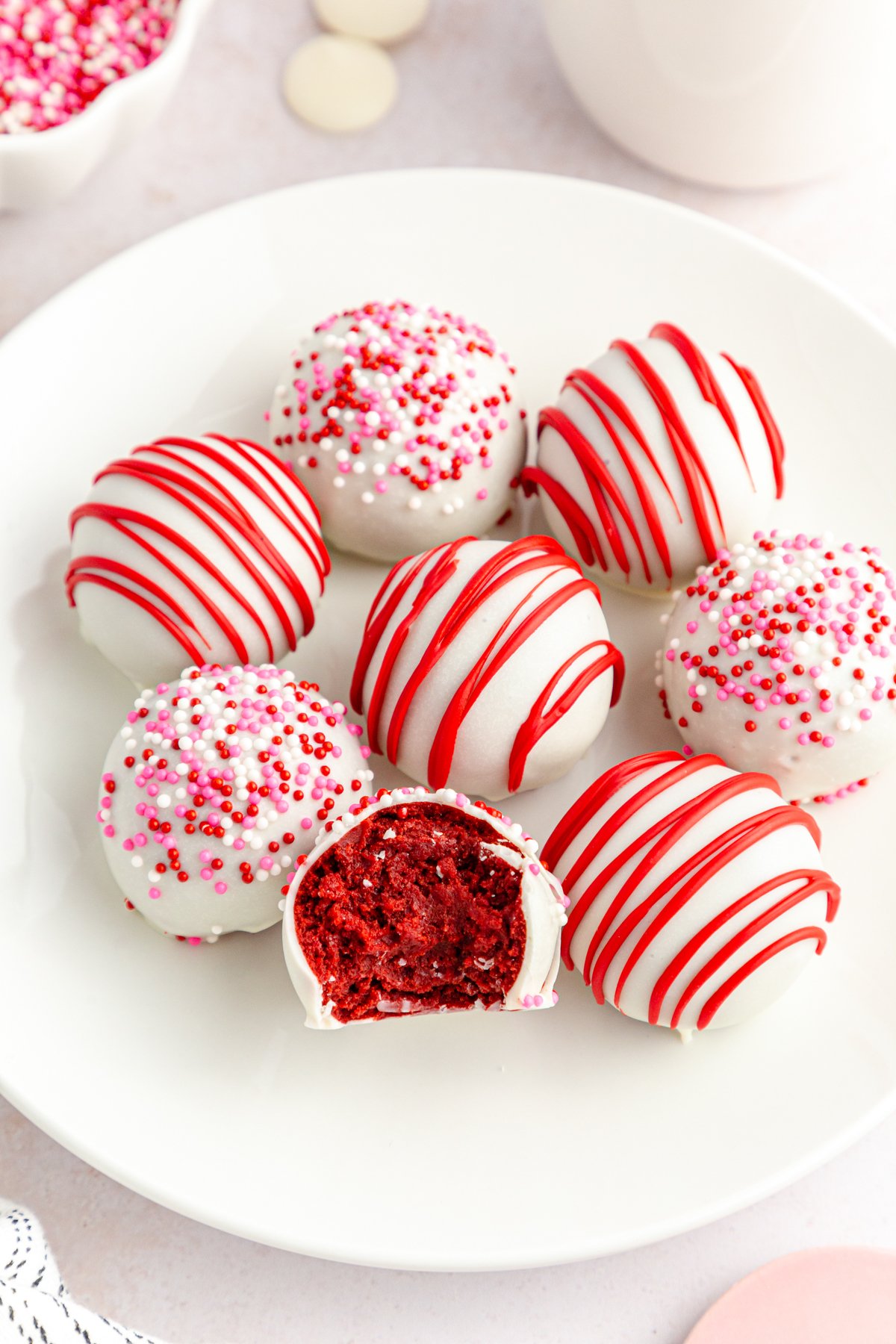 plate of red velvet cake balls