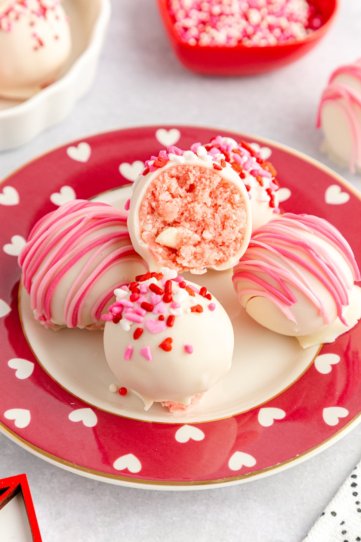 Valentine's Day plate of no bake cake balls