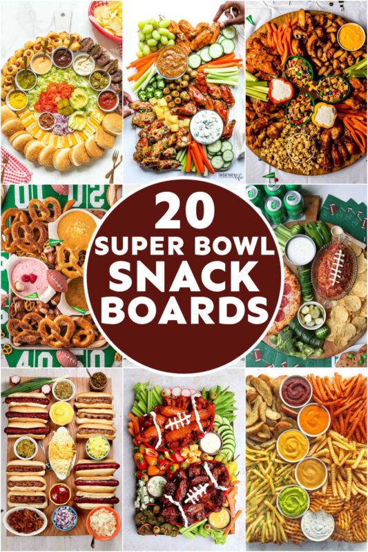 collage of Super Bowl charcuterie board ideas