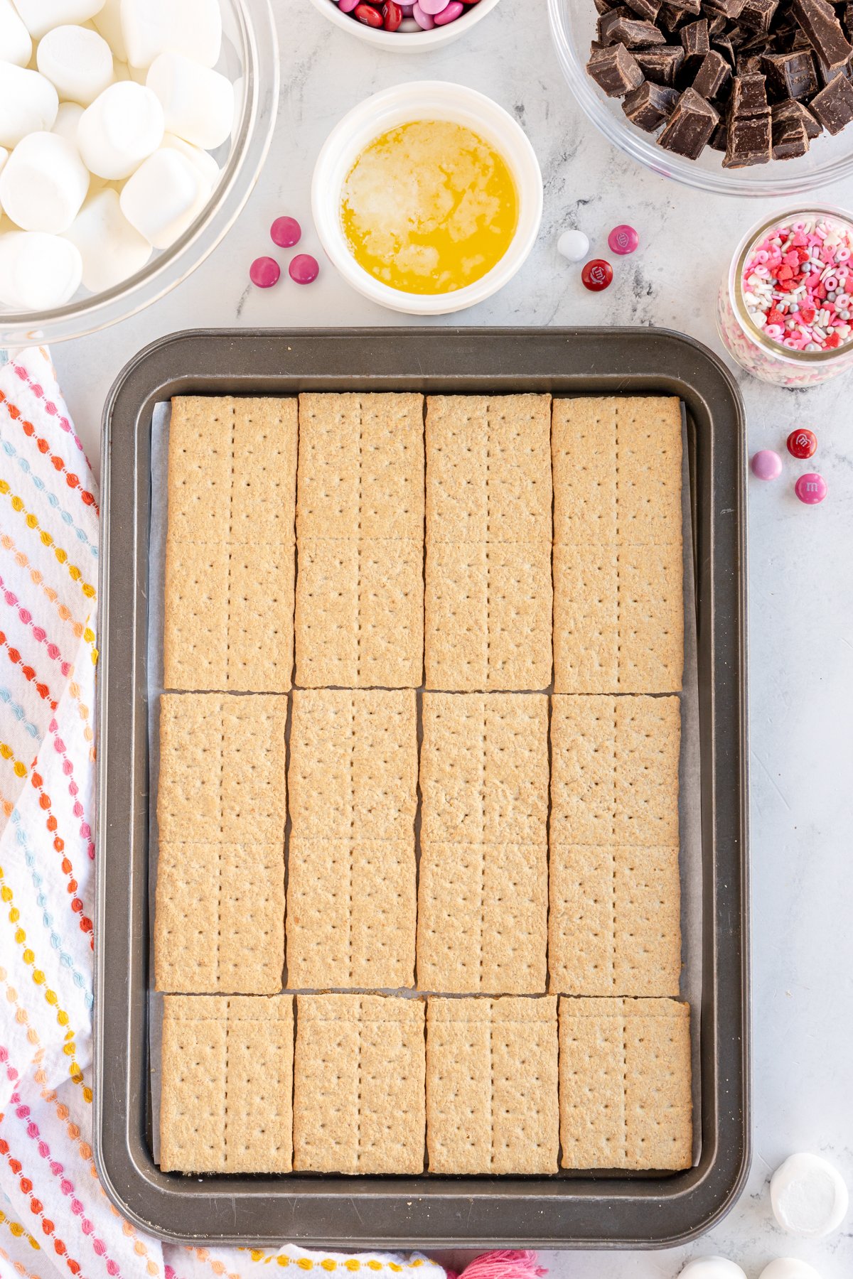 baking sheet with graham crackers 