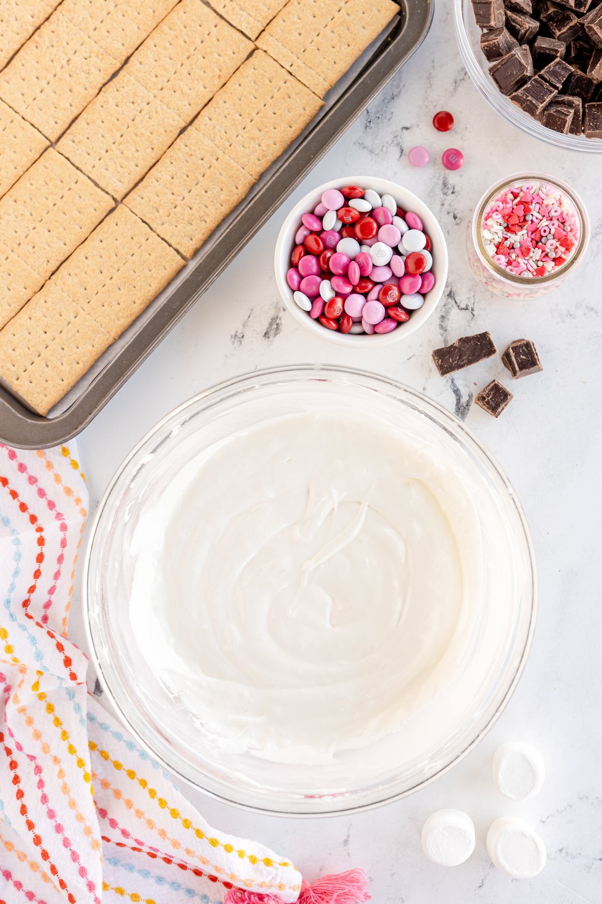 glass bowl with melted marshmallows