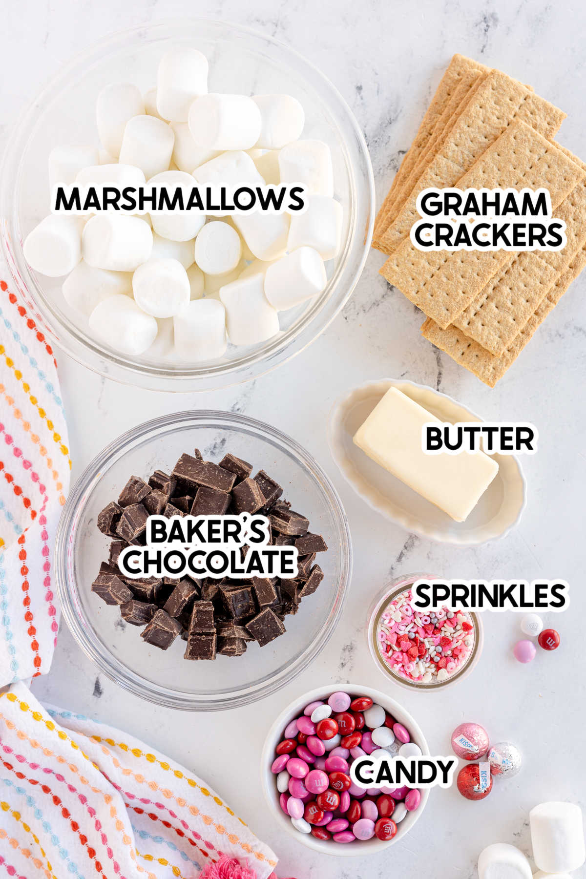 ingredients to make Valentine's Day bark with labels