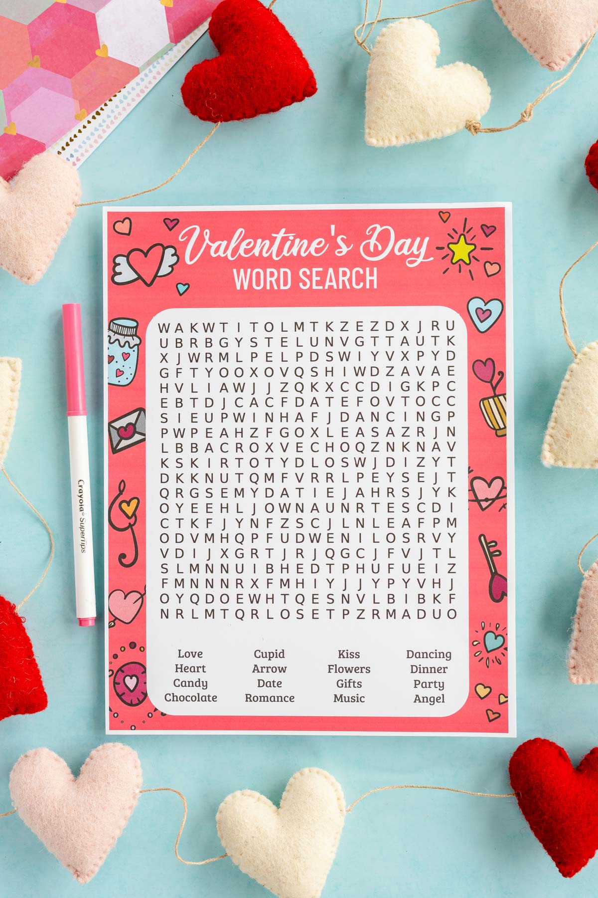 blank Valentine's Day word search printable 