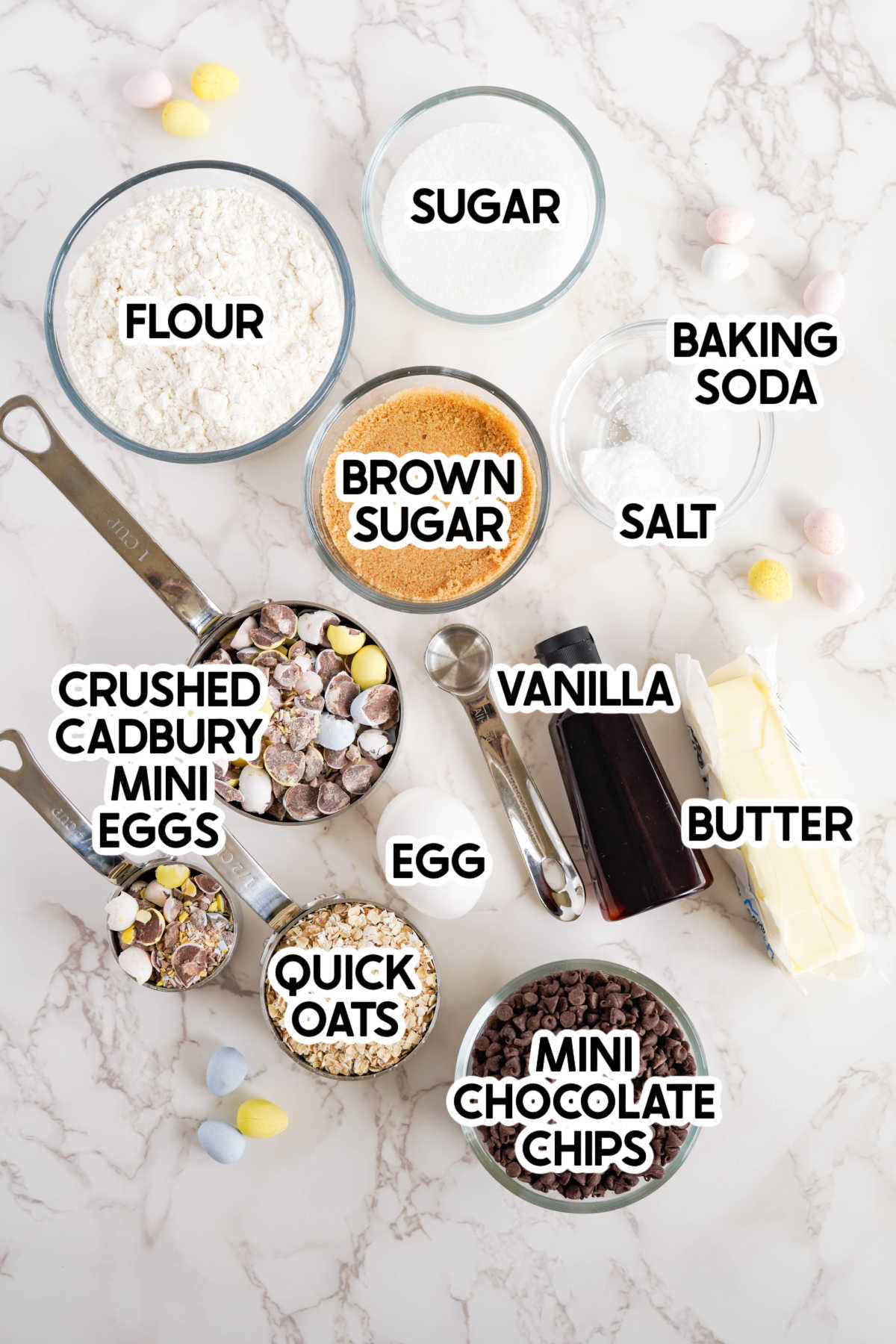 ingredients to make cadbury egg cookies with labels