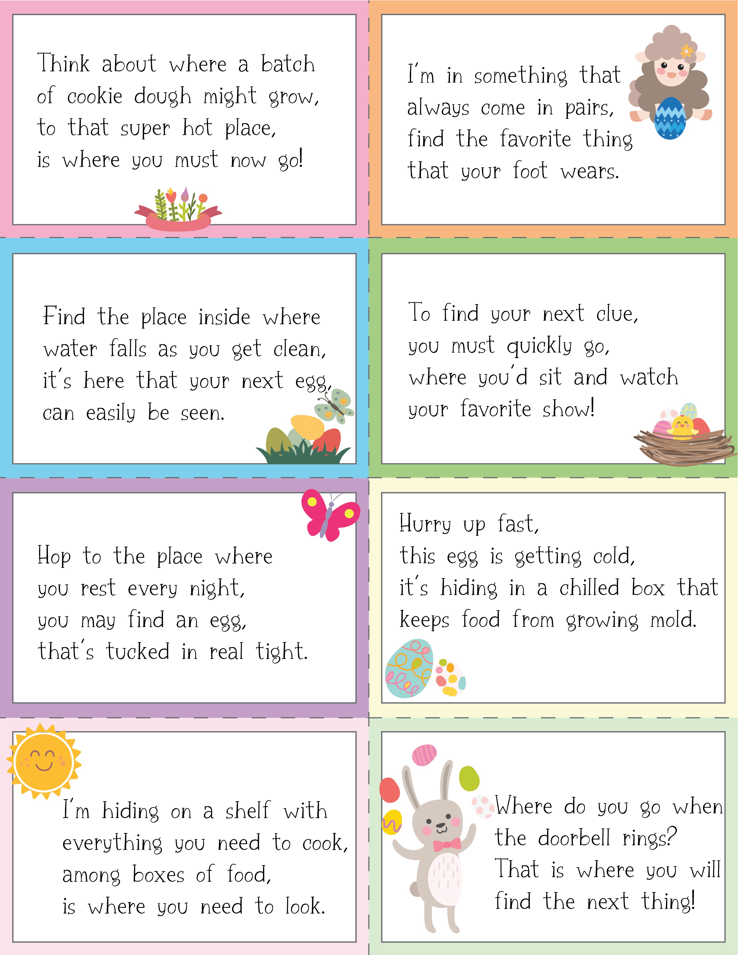 Sheet of Easter egg hunt clues