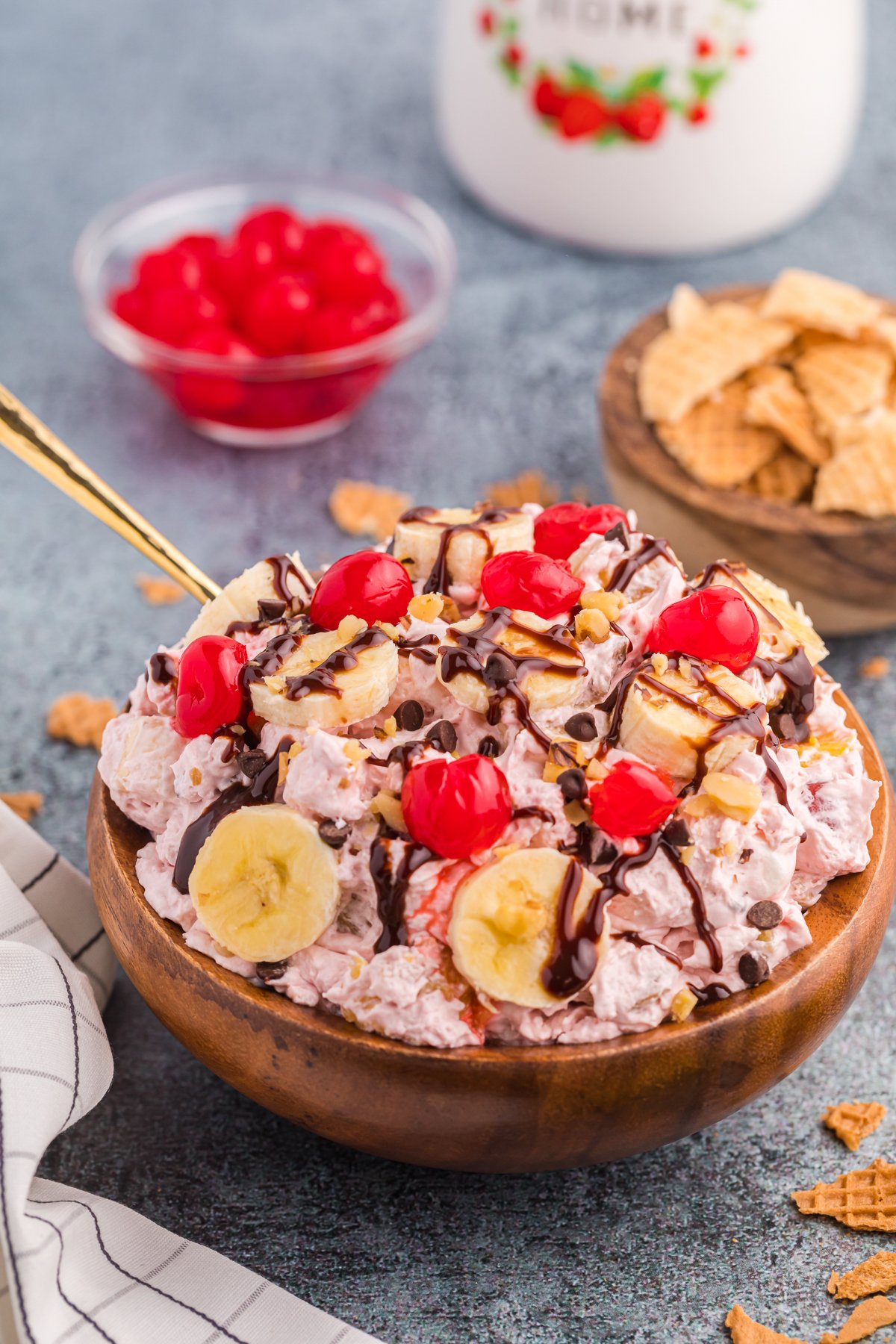 large bowl of banana split fluff