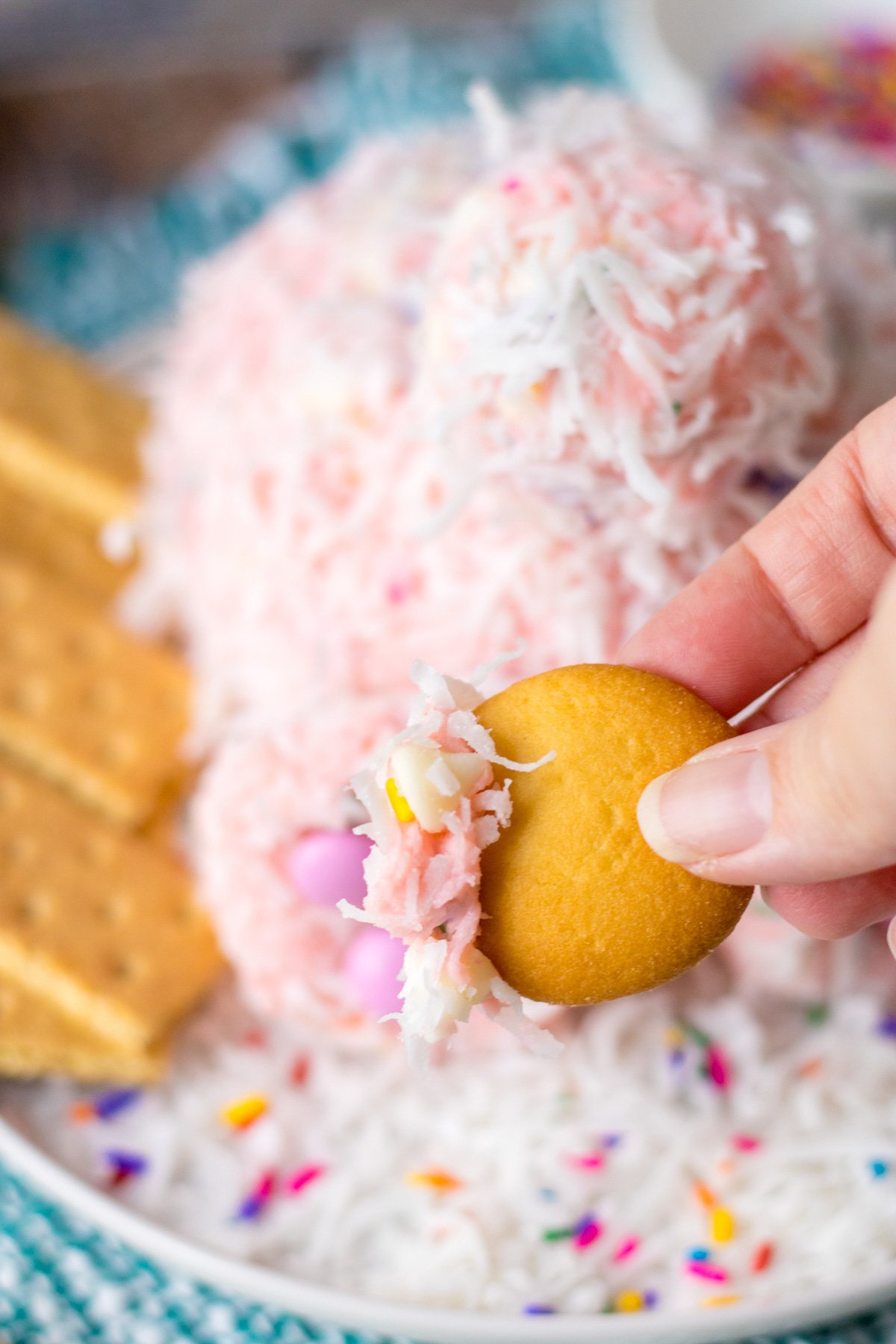 vanilla wafer dipped in a bunny butt dip