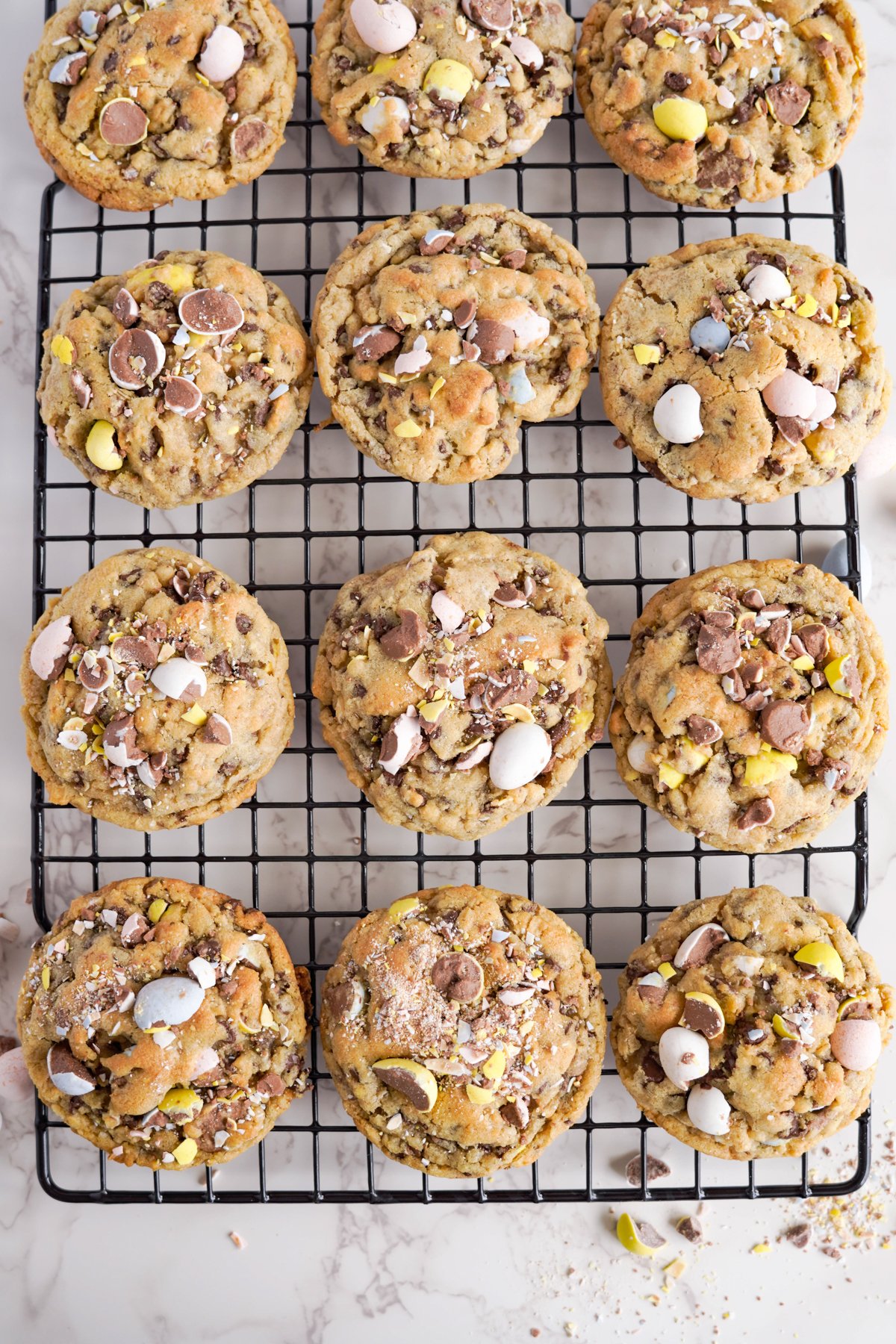 cadbury egg cookies cooling on a cooling rack