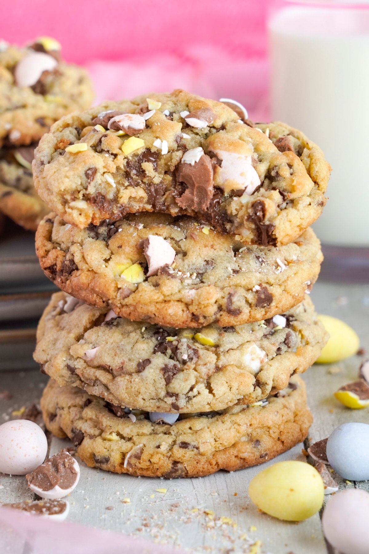 stack of cadbury egg cookies