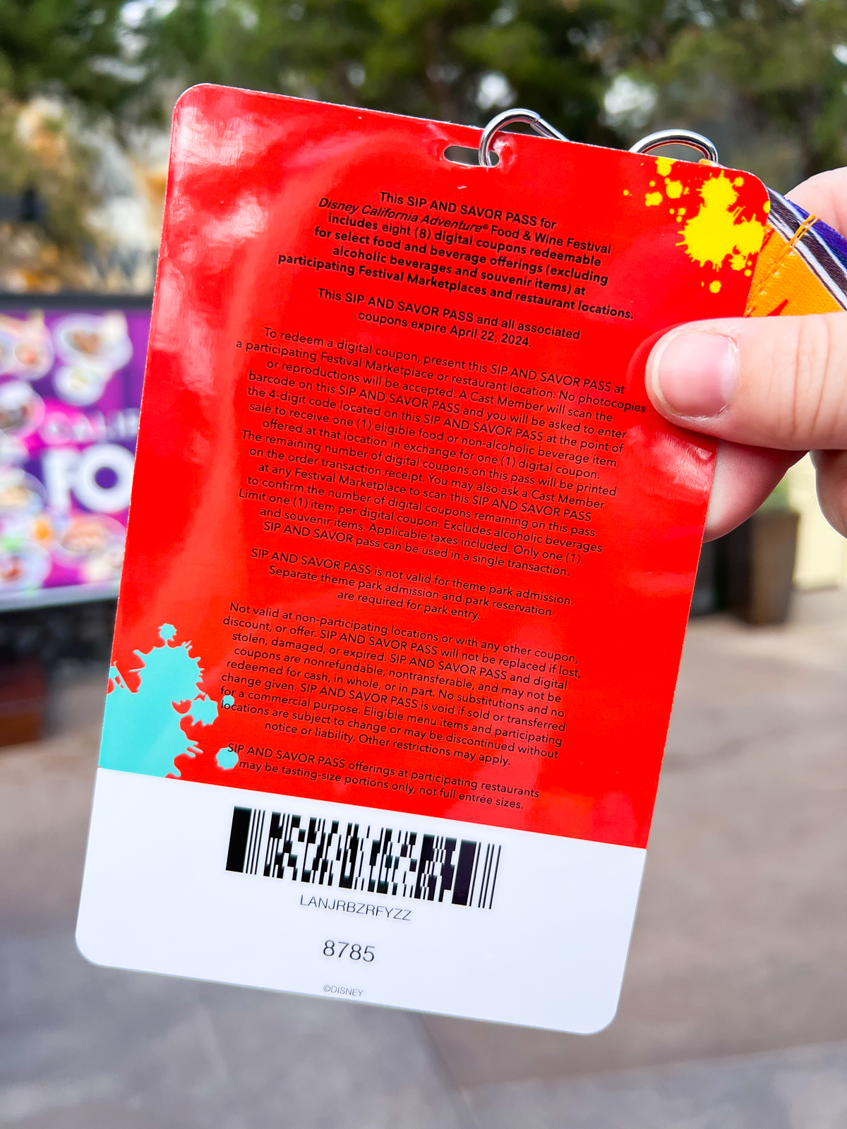 digital bar code on the back of food and wine festival sip and savor pass