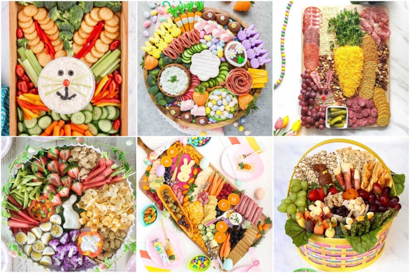 six images showing different Easter charcuterie board ideas