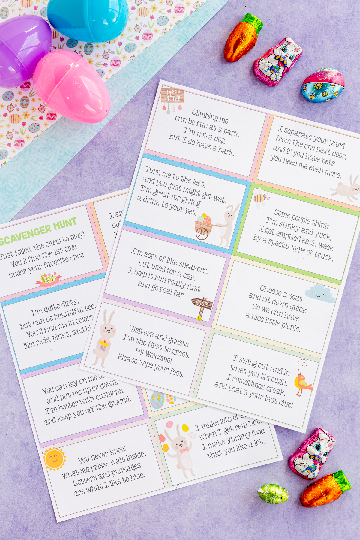printed out Easter egg hunt clues for kids