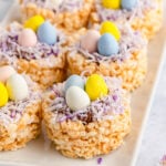 plate full of Easter rice krispie nests