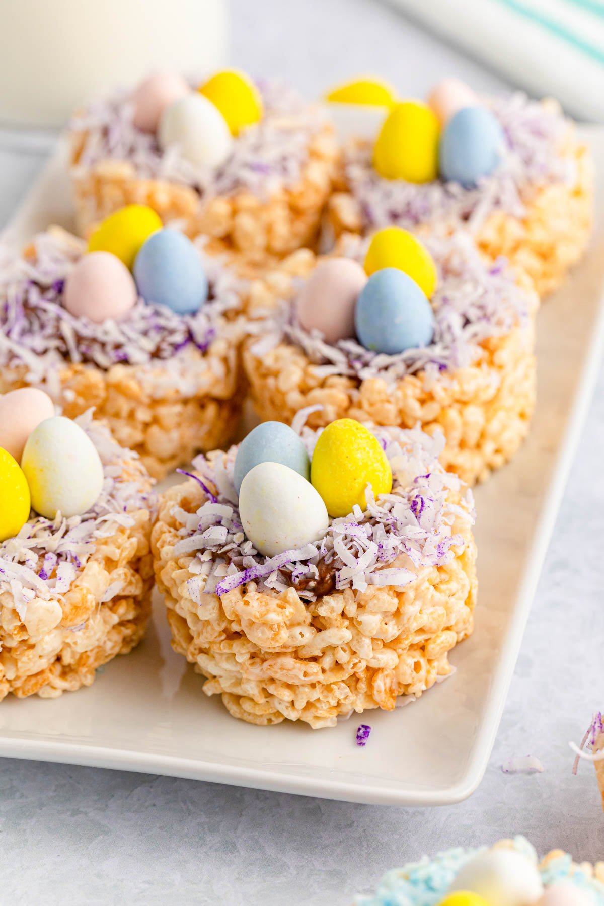 plate full of Easter rice krispie nests