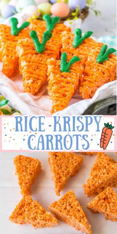 collage of images of rice krispy carrots