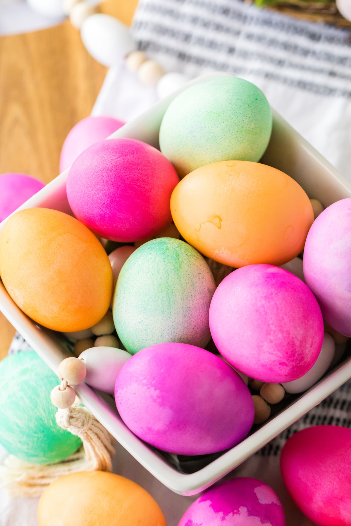 bowl of dyed eggs colored in a slow cooker