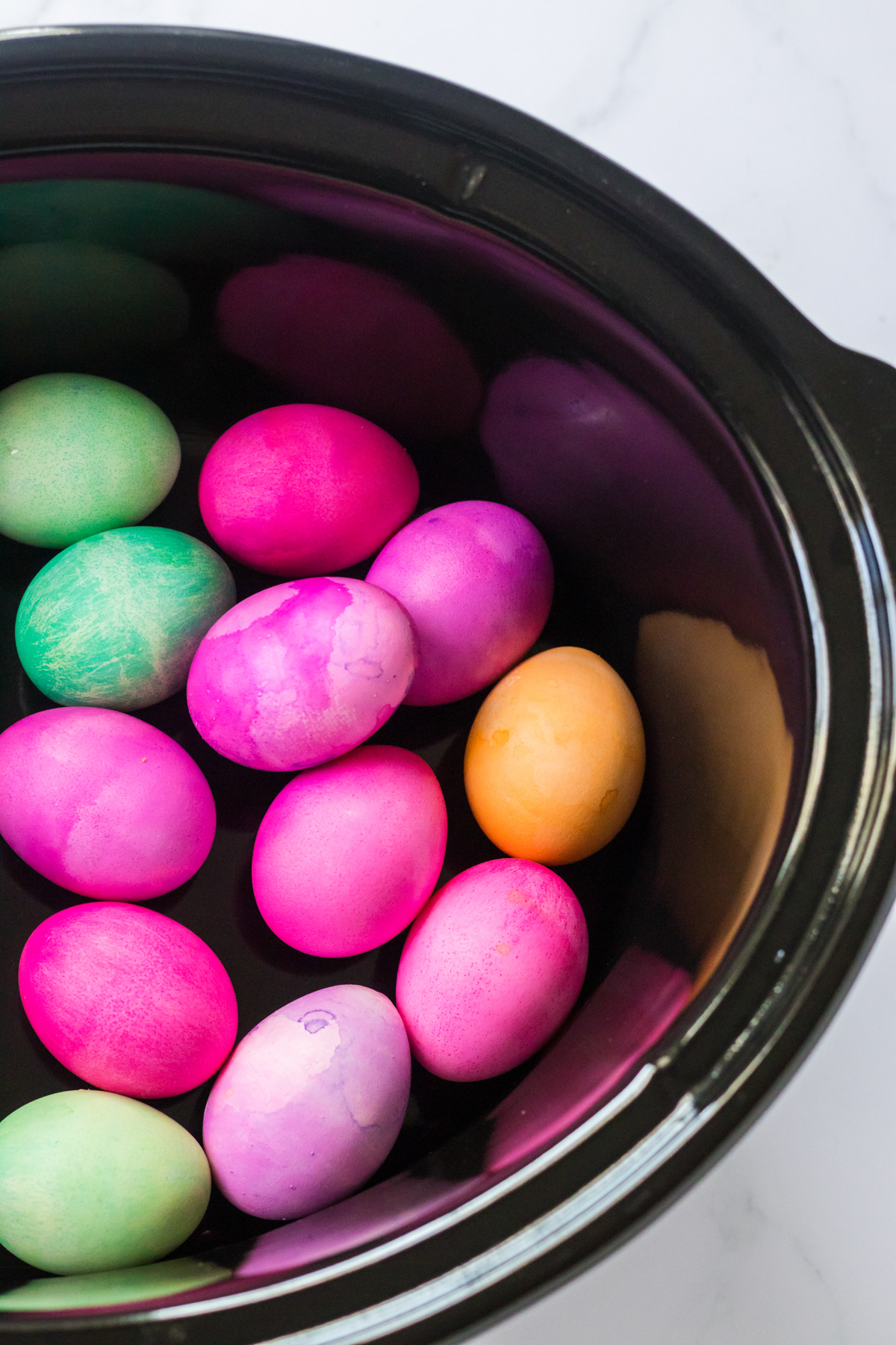 dyed eggs in a slow cooker