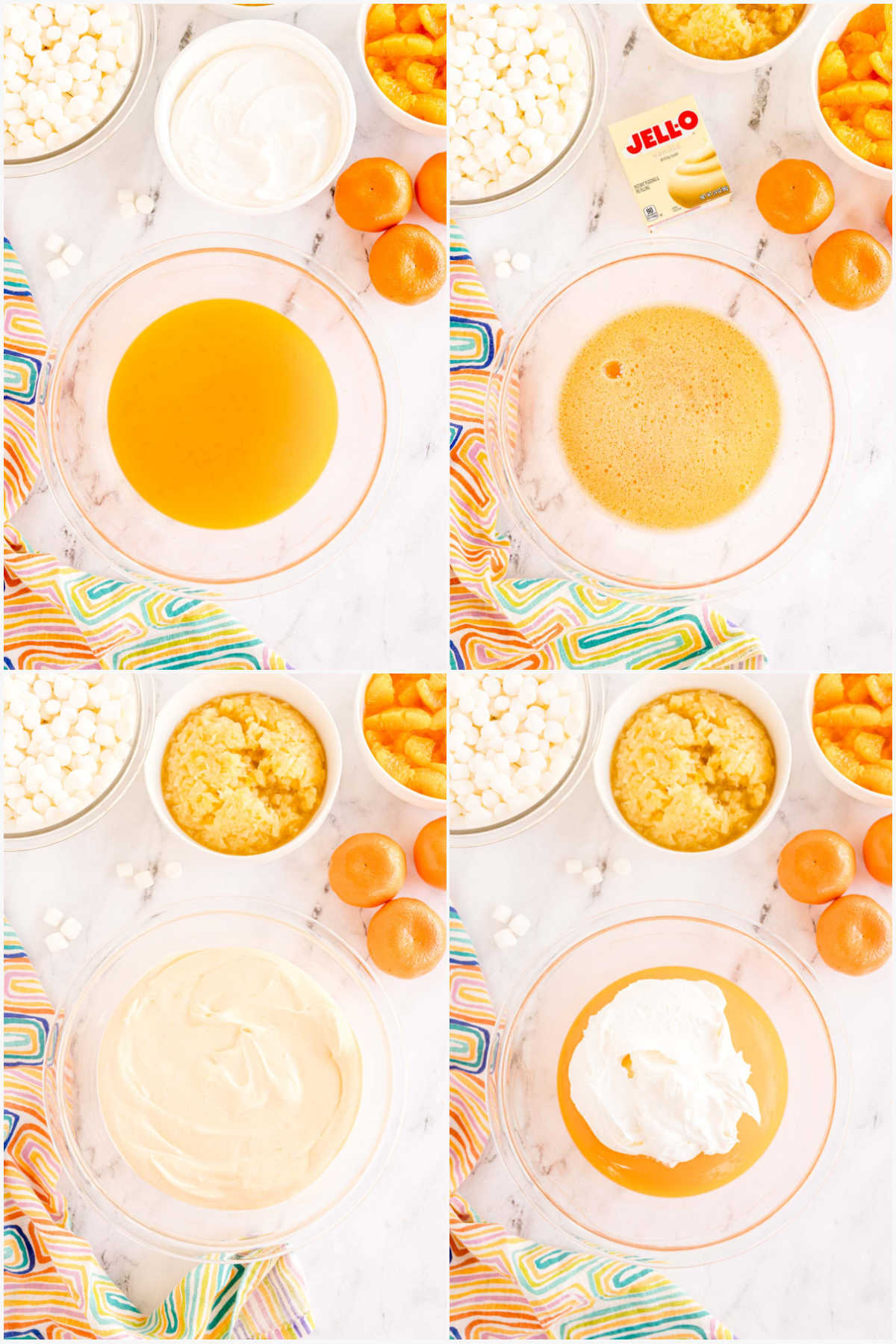 four images showing making orange jello