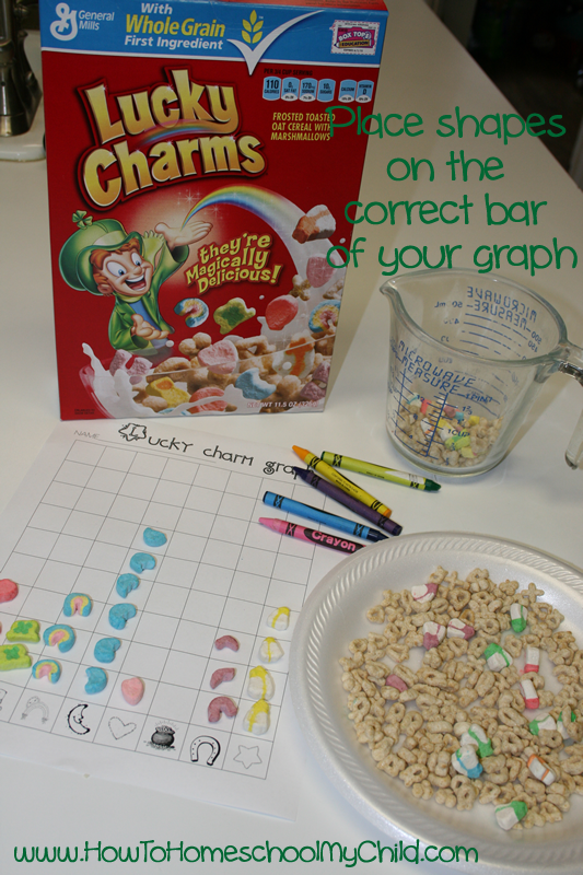 bowl of lucky charms and a graphing paper