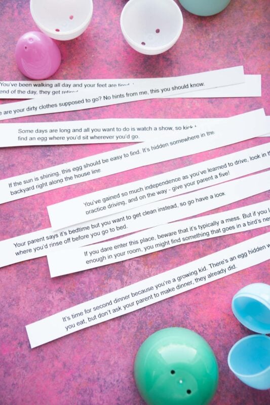 cut out Easter scavenger hunt clues for teens