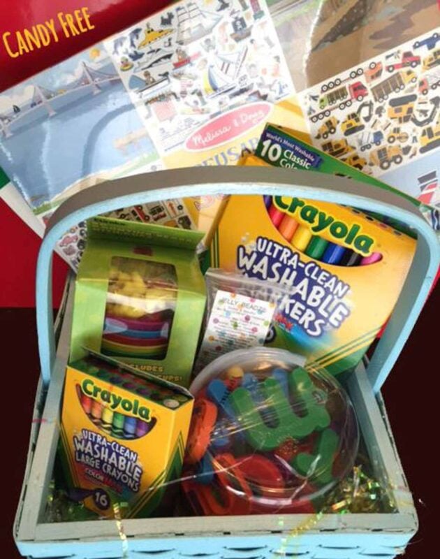 Easter basket with markers and learning supplies