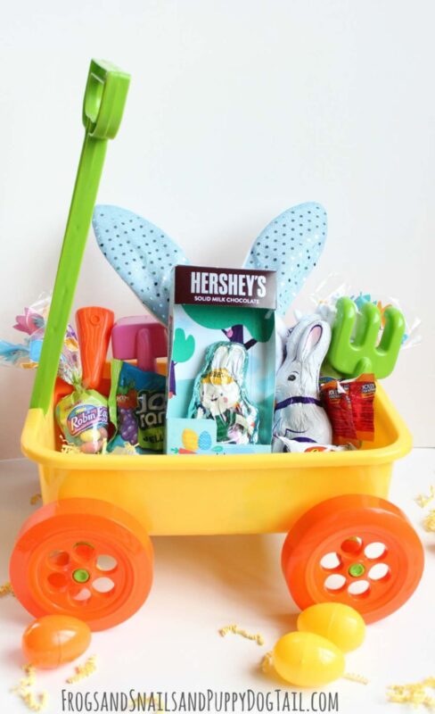 plastic wagon with Easter basket stuffers