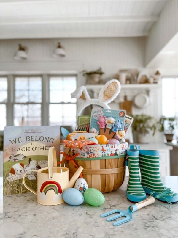 easter basket with gardening supplies