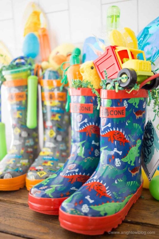 rainboots filled with little toys