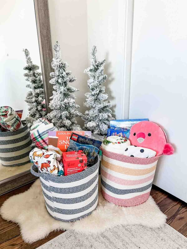 decorative baskets with cozy items