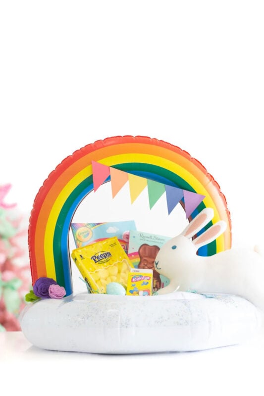 rainbow floaty with easter stuffers