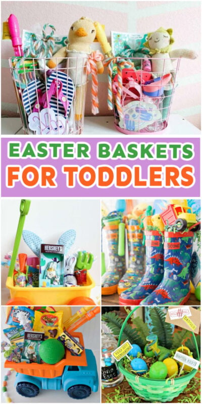 collage of images of toddler easter basket ideas