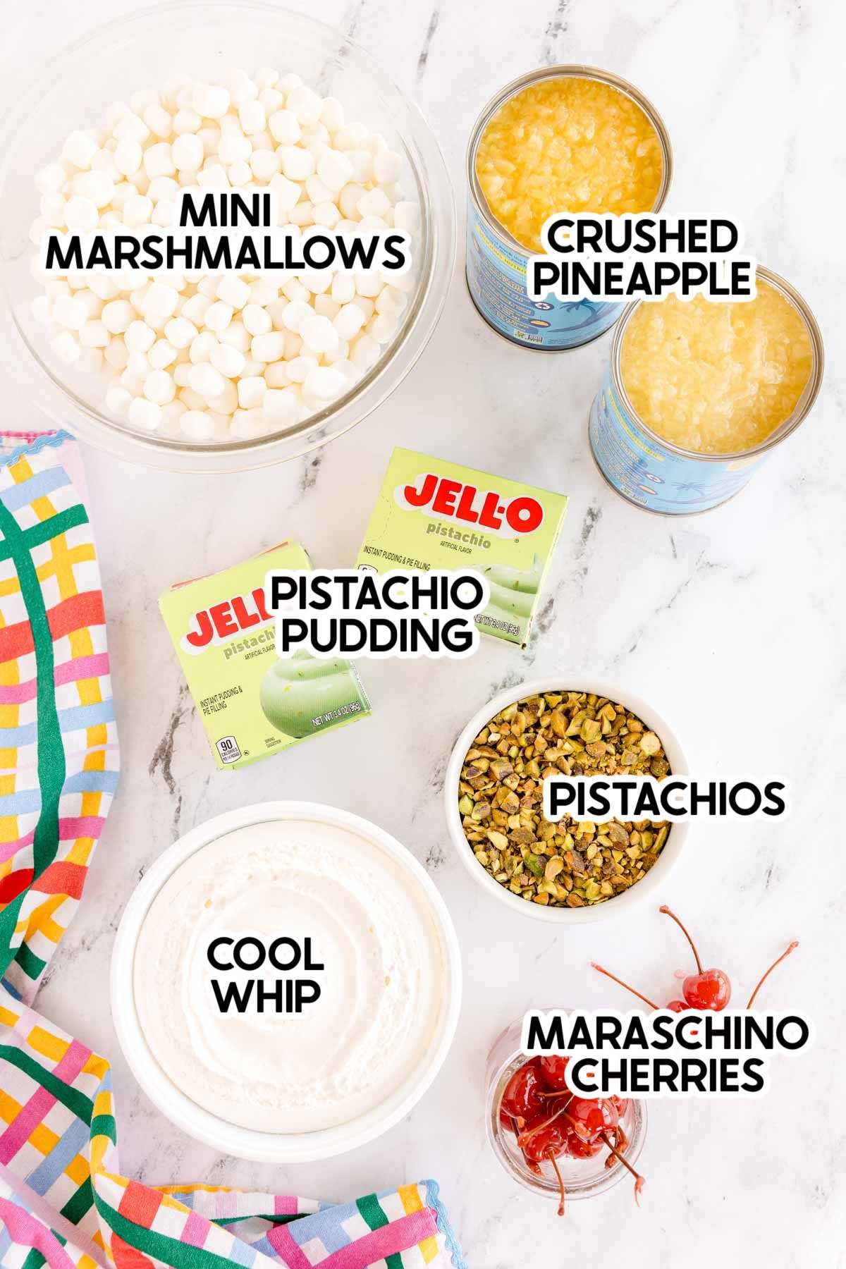 ingredients in watergate salad with labels