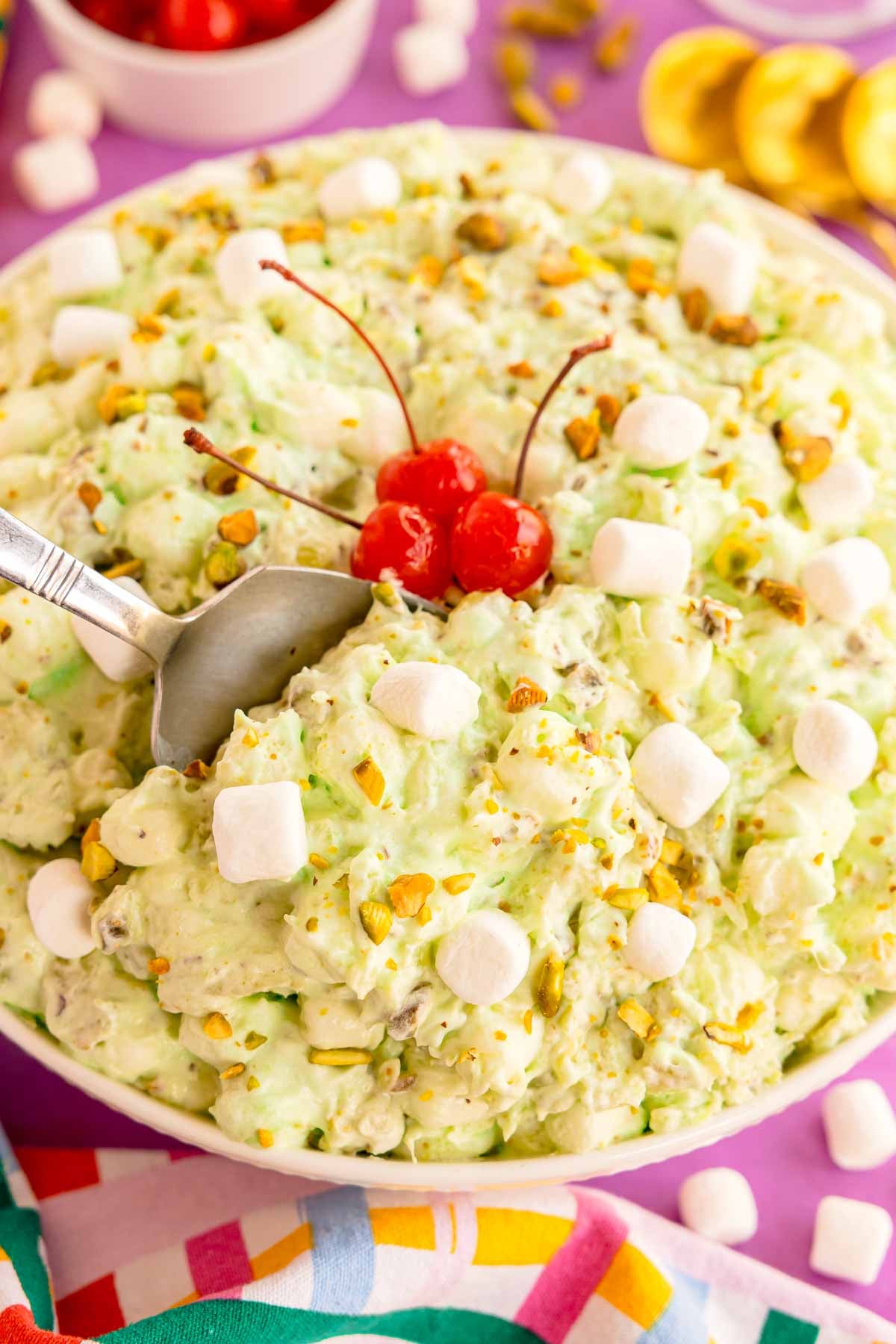 large white bowl of watergate salad