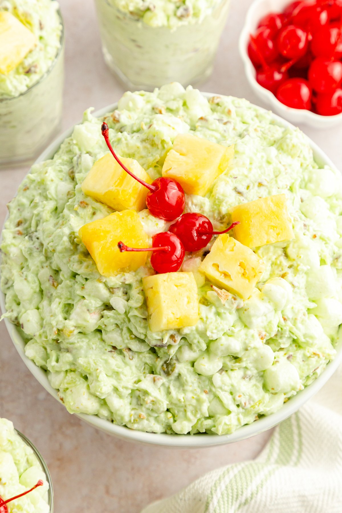 white bowl of watergate salad