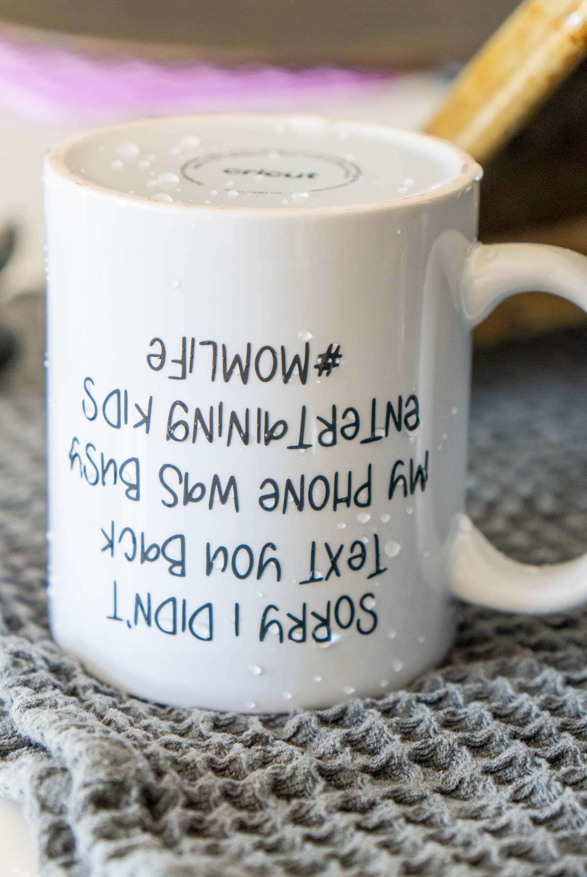 upside down mug on a drying mat